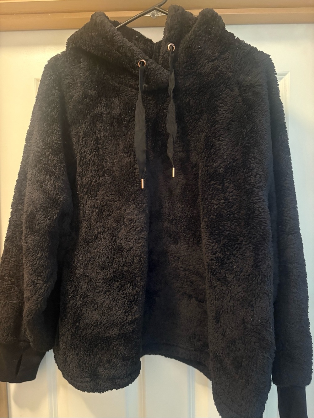 Old Navy Black Drawstring Hem Sherpa Pullover Hoodie Sweater 2X Cozy Lounge